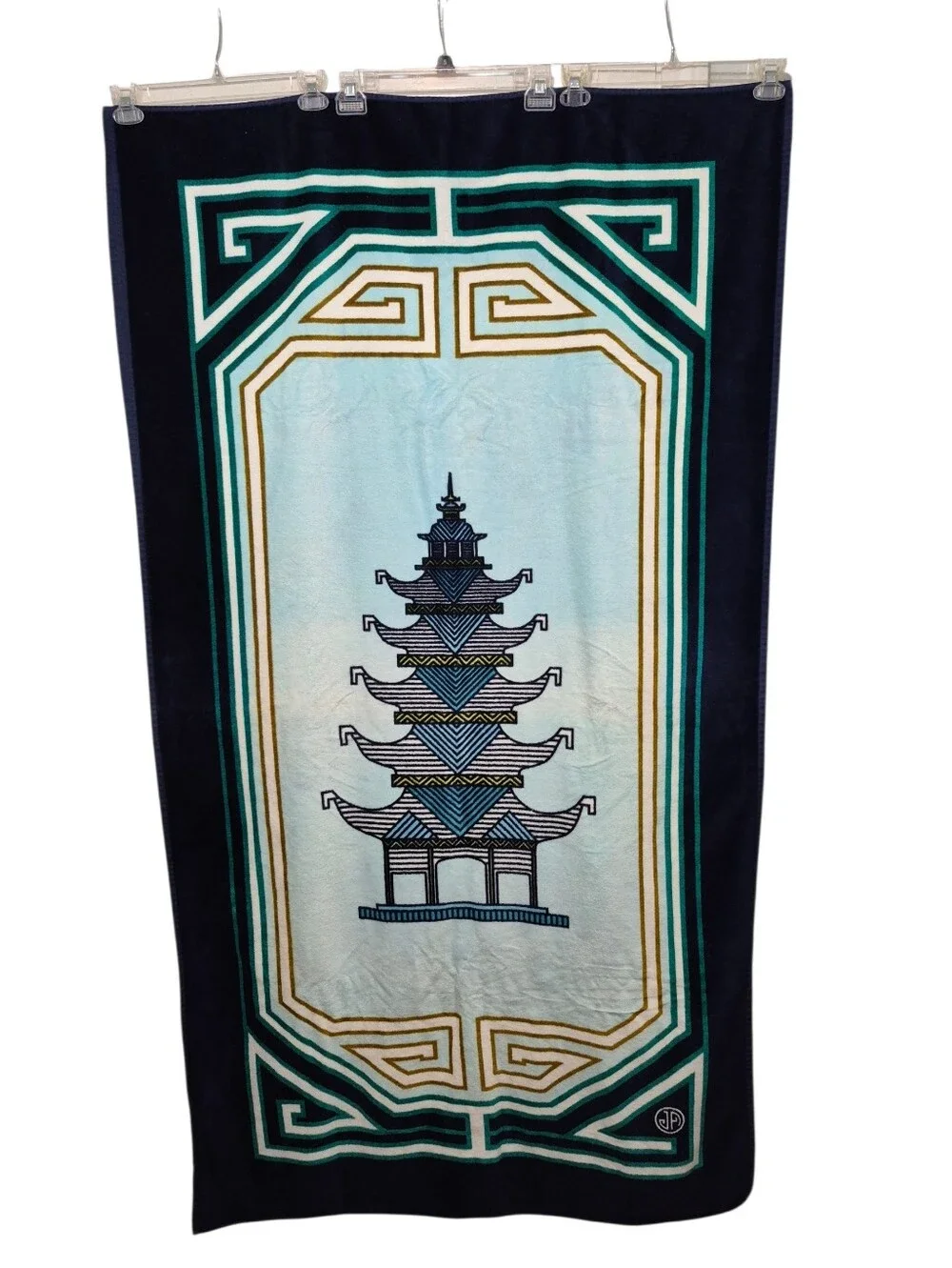 Jonathan Adler Luxembourg Beach Towel Pagoda Brown & Teal Oversized